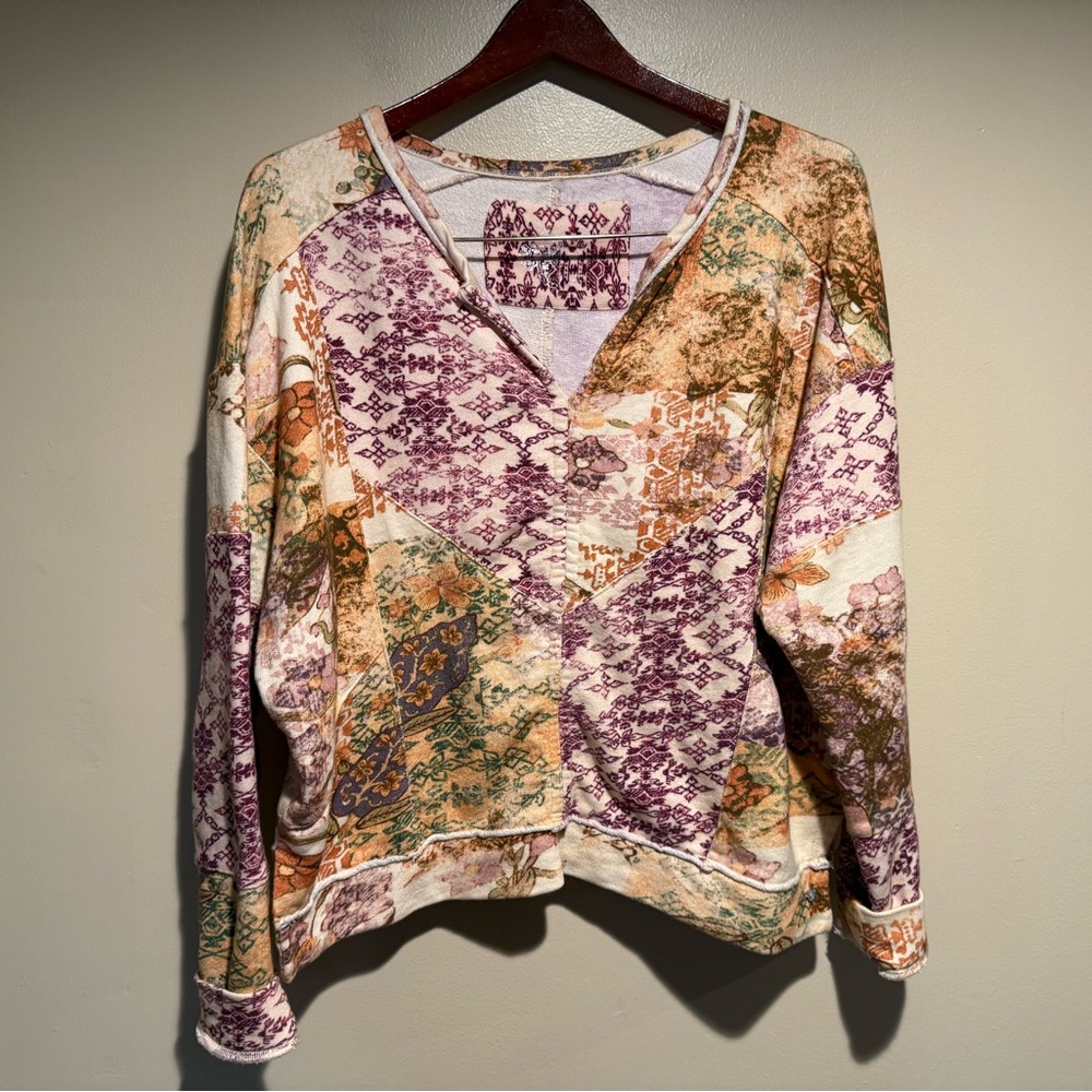 Pilcro Anthropologie Patchwork Split-Neck Sweatsh… - image 4